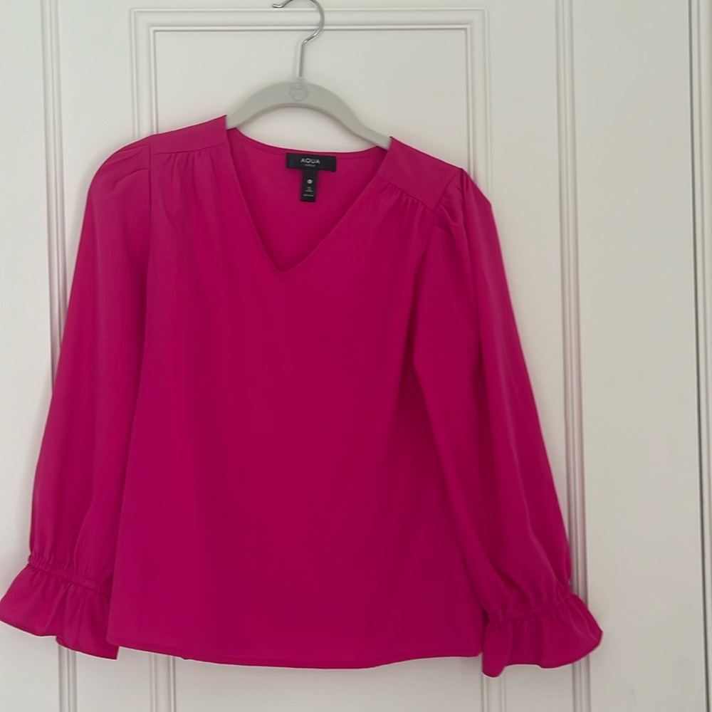 Girls Hot Pink Aqua Ruffle Sleeve Blouse